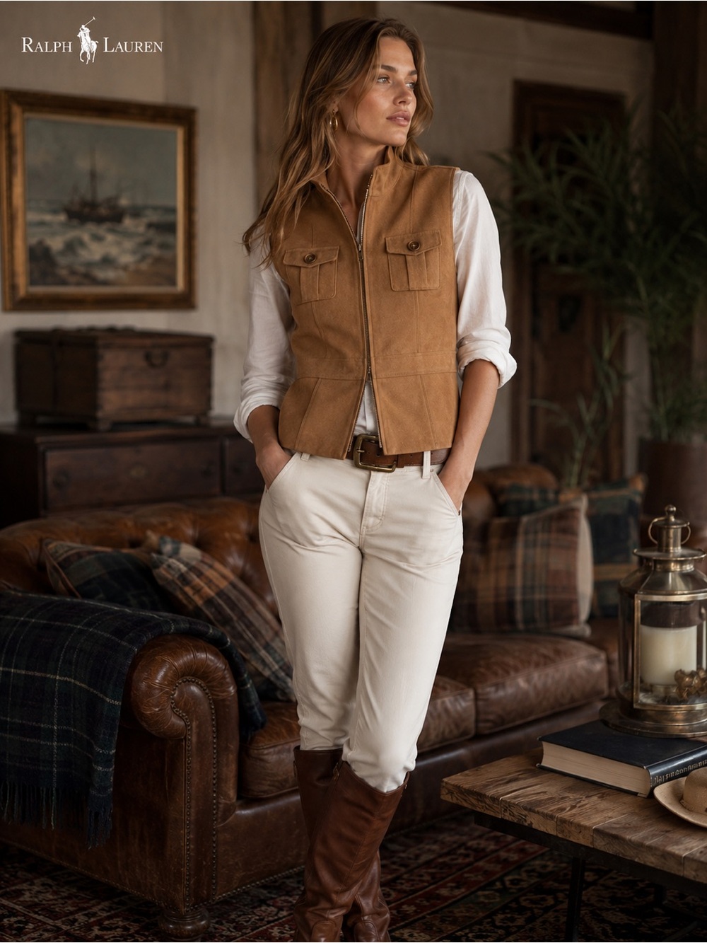 Ralph Lauren Camel Suede Zip Vest